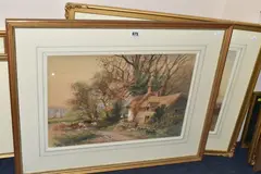 Comprising a scene of a cottage on by Henry Charles Fox, 1918, WATERCOLOUR, sold Oct 2025