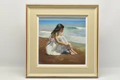 Girl on the beach by Domingo Álvarez Gómez, pastel on paper, sold Oct 2025