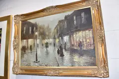 Victorian street scene at night by John Bampfield, oil on canvas, sold Oct 2025
