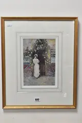 Lady and cottage by David Woodlock, watercolour on paper, sold Oct 2025