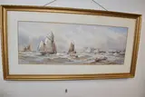 Fishing boats off the coast by Charles Frederick Allbon, watercolour on paper, sold Oct 2025