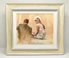 Seated couple at ascot by Mark Spain, oil on board, sold Aug 2025
