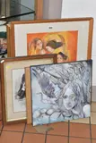 comprising a surrealist style portrait of three by Five Decorative Pictures Featuring Female Figures, gouache on paper, sold Aug 2025