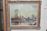 A sunset winter landscape by John Trickett, oil on canvas, sold Aug 2025