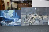 An industrial landscape in the style of cubism by Ronald K. Moore, 2012, oil on canvas, offered Aug 2025