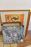 comprising a surrealist style portrait of three by Five Decorative Pictures Featuring Female Figures, gouache on paper, sold Aug 2025