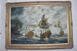 Seascape battle scene by Brandon Cross, oil on canvas, sold Jul 2025