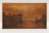 Sunset landscape by Thomas Whittle II, oil on board, sold Jul 2025