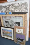 comprising a Johnny Gaston watercolour landscape depicting a by Five Decorative Pictures And Prints, watercolour, sold Jul 2025