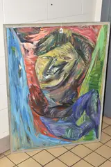'MY MOTHER SEEING THINGS', an abstract portrait of a seated female by June Redfern, 1985, oil on canvas, sold Jun 2025