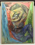 'MY MOTHER SEEING THINGS', an abstract portrait of a seated female by June Redfern, 1985, oil on canvas, offered Jun 2025