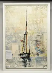 The news today by Gill Storr, mixed media on canvas, sold Jun 2025
