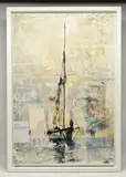 The news today by Gill Storr, mixed media on canvas, sold Jun 2025