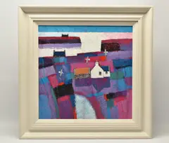 'RUSTY ROOF', farm buildings in a colourful landscape, signed by David Body, oil on canvas, sold May 2025