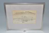 Fishing boats by Lamorna Birch, pencil and watercolour on paper, sold May 2025