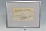 Fishing boats by Lamorna Birch, pencil and watercolour on paper, offered May 2025