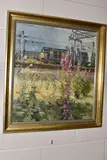 Locomotive and landscape by John Lines, oil on board, sold Apr 2025
