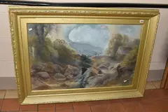 Landscape with a stream by Frank Gresley, watercolour on paper, sold Apr 2025