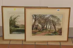 A View of Arundel' depicting a harvesting scene with figures and heavy horses, Arundel castle is to the distance by Henry Charles Fox, 1922, WATERCOLOUR, sold Apr 2025