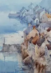 Fishing Village by Michael Lawrence Cadman, Watercolour and bodycolour with pencil, offered Dec 2025
