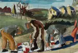 Painting White Lines Bears signature and inscription by Rosemary Rutherford, Watercolour and gouache, squared for transfer, sold Dec 2025