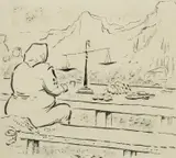A Fish-Seller Indian ink and brush 21 by Mervyn Peake, ink and brush21, sold Dec 2025