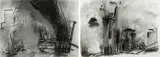 Manhattan from under the Brooklyn Bridge by Dennis Creffield, charcoal, sold Dec 2025