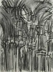 Rouen Nave Signed and dated Dennis Creffield 90 by Dennis Creffield, Charcoal, sold Dec 2025