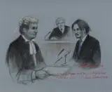 Johnny Depp in the Witness Box Signed by Elizabeth Cook, Pastel, sold Dec 2025