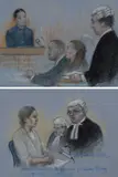 Rebekah Vardy questioned by David Sherborne by Elizabeth Cook, pastel, sold Dec 2025