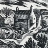 Roadside Cottage Signed by Gwenda Morgan, Wood engraving, sold Dec 2025