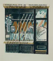 Undertaker Lithograph printed in colour by Eric Ravilious, Lithograph printed in colour, from High Street series, sold Dec 2025