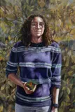 Isobel by Joshua Donkor, Oil paint, graphite and image transfers on board, sold Oct 2025