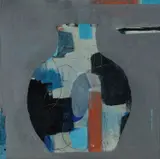 Patchwork Vase by Jennifer Monds, Acrylic and mixed media on panel, sold Oct 2025