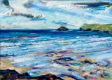 Polzeath Beach by Madeleine Braithwaite-Exley, Acrylic on board, sold Oct 2025