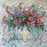 Peonies and Snapdragons Signed Vsyms by Venetia Syms, Oil on linen Framed, sold Oct 2025