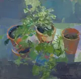 Geraniums Signed Binny Mathews by Binny Mathews, Oil on canvas, sold Oct 2025