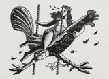 Tirzah on a Cockerel Wood engraving by Eric Ravilious, Wood engraving, from the posthumous edition of, sold Oct 2025