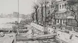 View from Hammersmith Bridge of Lower Mall by May Tremel, Etching, from the posthumous edition of, sold Oct 2025