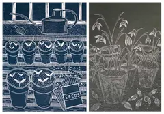 Snowdrops in Terracotta Pots in Potting Shed by Mark Lord, Terracotta Pots in Potting Shed; Potting Shed Two, the former signed, dated and numbered, sold Oct 2025