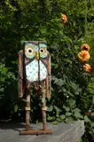 Owl Painted wood on iron base by Ian Parmiter, sculpture, sold Oct 2025