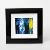 Black white green yellow lenticular card by Julian Opie, oil, sold Mar 2025