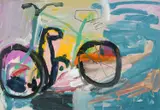Bicycle Oil on paper Signed and dated Fraser Taylor 89 by Fraser Taylor, oil, sold Mar 2025