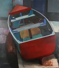 Rowing boat in a boathouse Mixed media on card Signed and dated Fraser by Fraser Taylor, oil, offered Mar 2025