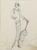 Lady with a Parasol by Dorte Clara Dodo Burgner, drawing, sold Mar 2025