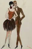 Dancing Couple by Dorte Clara Dodo Burgner, pencil, offered Mar 2025