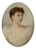 Portrait miniature of a young lady wearing a white dress Signed by Robert Henderson, oil, sold Mar 2025