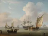 A Dutch ship-of-the-line lying at anchor and drying her sails by Charles Martin Powell, Oil on canvas laid on panel, sold Mar 2025