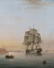 The 2nd rate HMS Canopus entering the Hamoaze at Plymouth by Nicholas Matthews Condy, Oil on canvas, sold Mar 2025