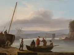 On the Teign above Shaldon Bridge Signed and dated Luny 1832 by Thomas Luny, Oil on board, sold Mar 2025